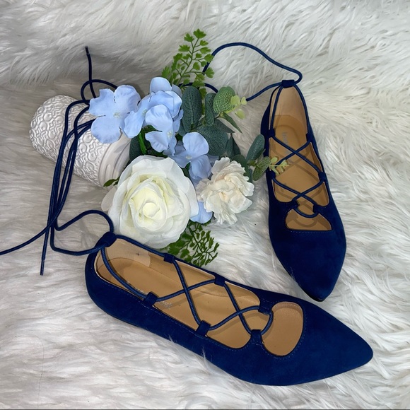 NWOT Laundry List Lace Up Pointed Toe Blue Flats - Picture 3 of 7